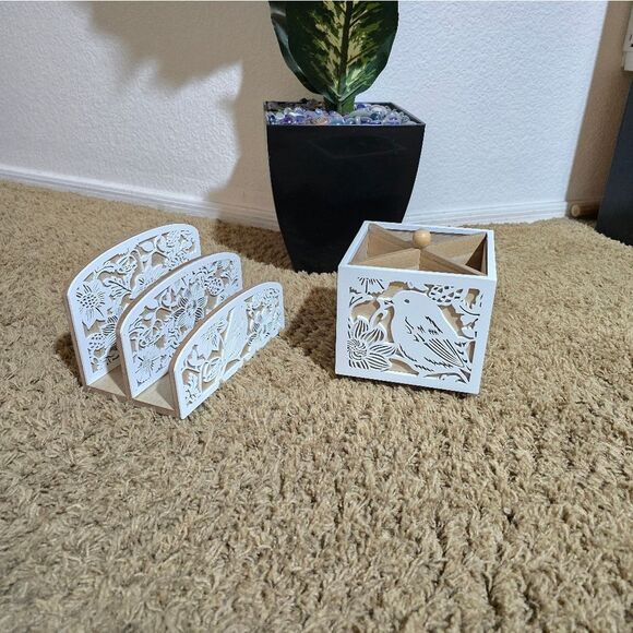 White Decorative Home Accent Set (Rotating Utensil Holder And Nabkins Holder) - Picture 2 of 13